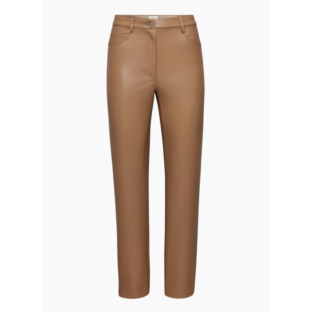 Aritzia Wilfred Melina Pants Vegan Faux‎ Leather Tan Camel Brown Size 8 Straight